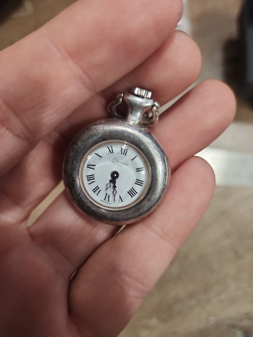 Sterling Silver Pocket Watch Pendant - Silver Roman Dial